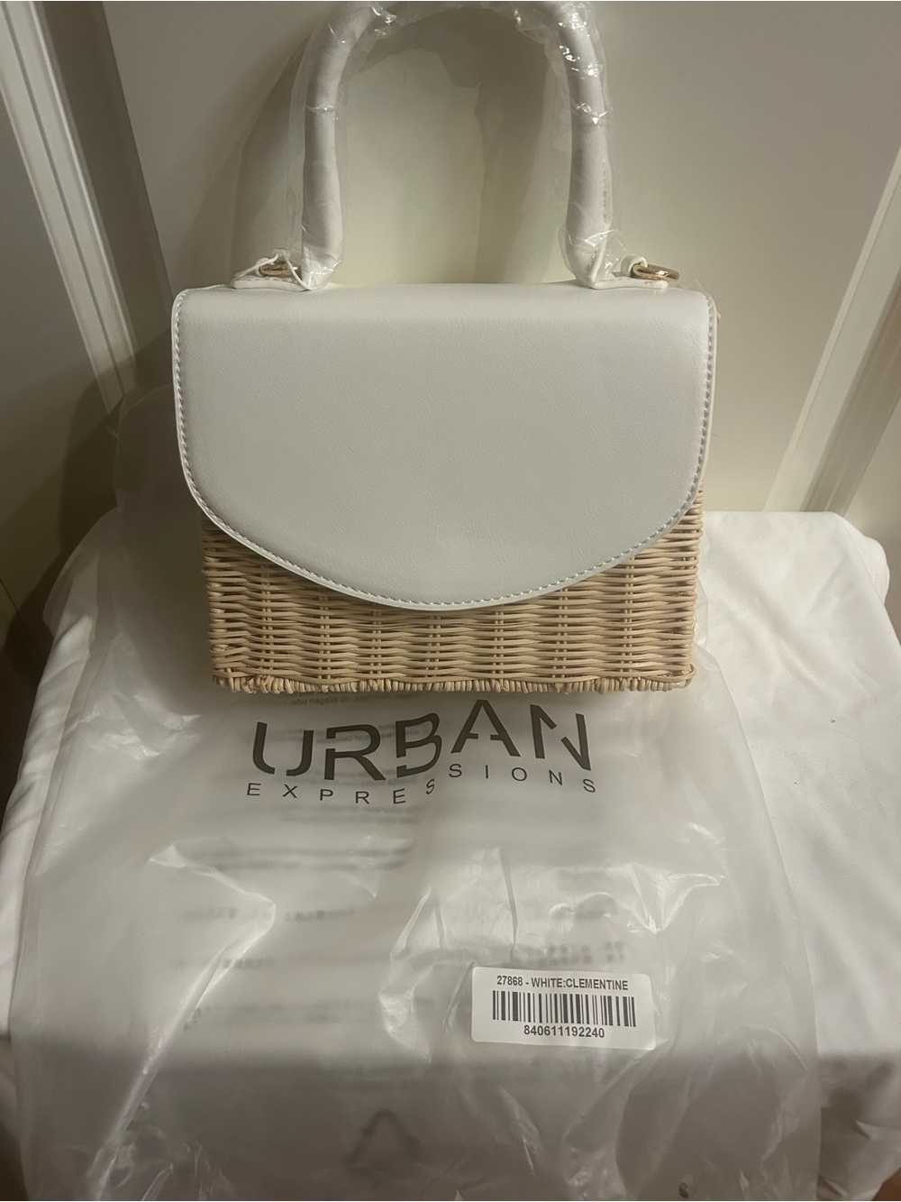Urban Expressions Clementine White & Natural Woven Top-Handle Shoulder Bag